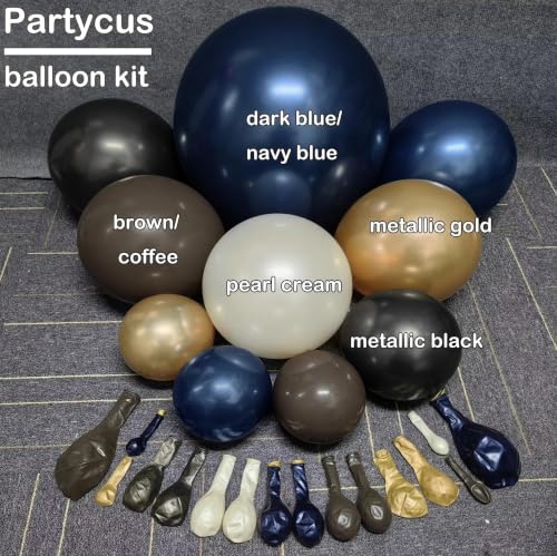 Image of Navy Blue Gold Balloon Arch Double Stuffed Pearl White Sand Dark Royal Blue Black Brown Gold Balloon Garland Kit for Birthday Wedding Bridal Shower Anniversary Christmas New Year Party Decor