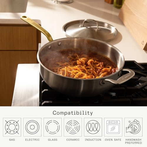 Image of Made In Cookware - 5 Quart Stainless Steel Saucier Pan (Antique Brass) - 5 Ply Stainless Clad - Professional Cookware - Crafted in Italy - Induction Compatible