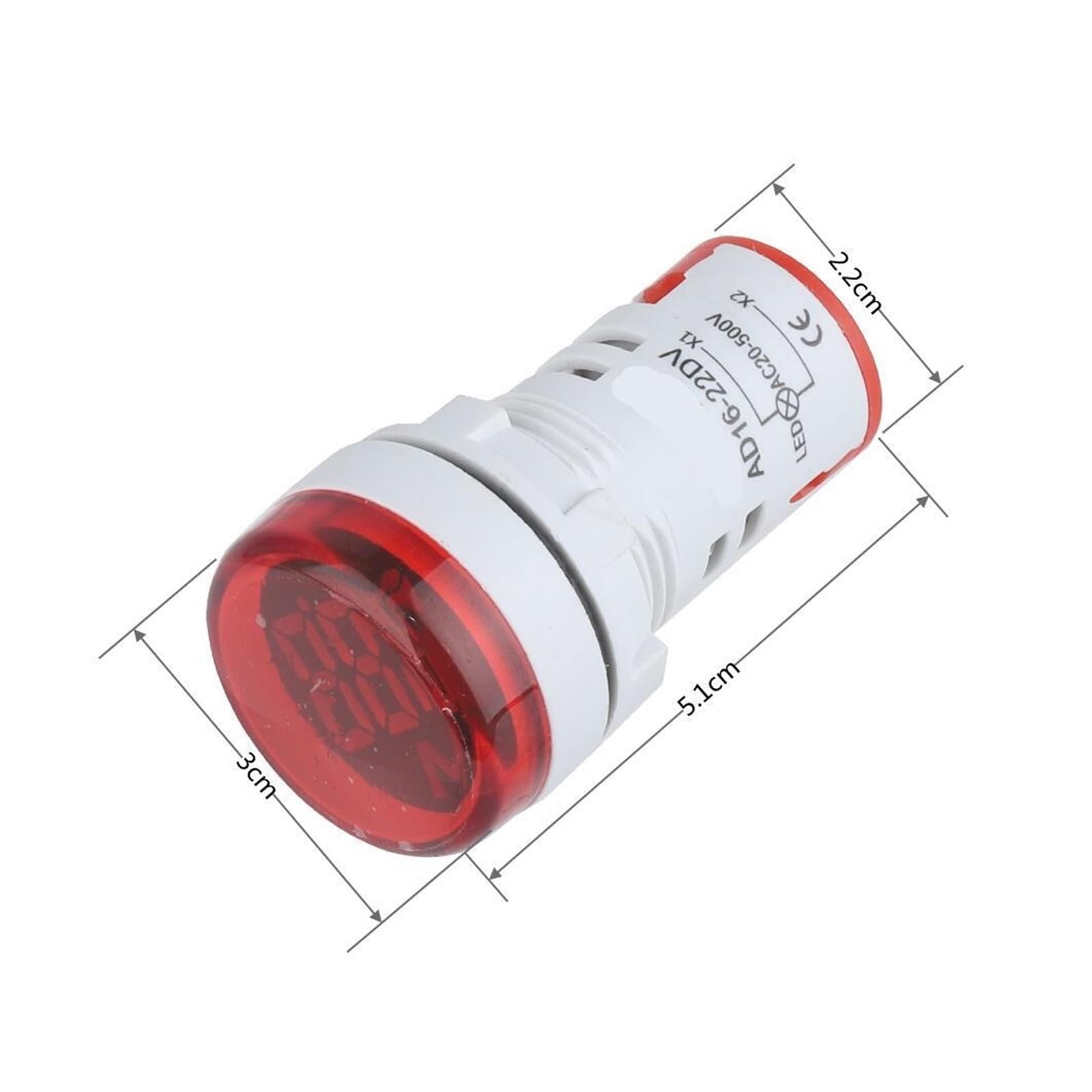 10 sztuk biały 22 mm woltomierz cyfrowy okrągły AC 20-500 V tester napięcia miernik monitor LED wskaźnik zasilania 30 x 30 mm