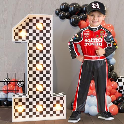Image of Marquee Numbers Race Car Birthday-Decorations: 3ft Large Fast One Party Decor Boy First 1st 12th Big Light Up Cardboard Number 1