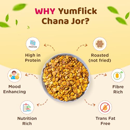 Image of Yumflick Roasted Chana JOR Hing Jeera Flavour | Pack of 2 x 180g | High Fibre & Protein Snack | Roasted Not Fried | No MSG | Gluten-Free | No Palm Oil | Crunchy Desi Namkeen Snack