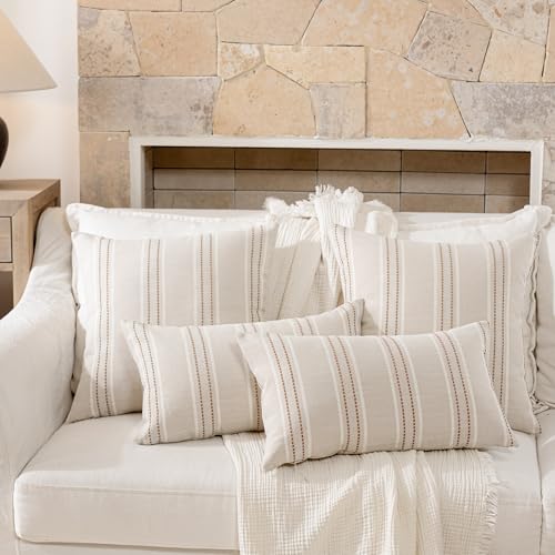 Image of Hckot Throw Pillow Covers 12x20 Set of 2 Tan Pillow Covers Farmhouse Decorative Pillows Textured Linen Square Cushion Covers for Sofa Couch Bed Living Room Decor(Tan)