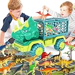 Dinosaur Truck Toy for Kids 3-5 Years Old, Triceratops Transport Car Carrier Truck with 15 Dino Figures Activity Play Mat Egg and Trees Dinosaur Escape Play Set Boys Girls Easter Birthday Christmas
