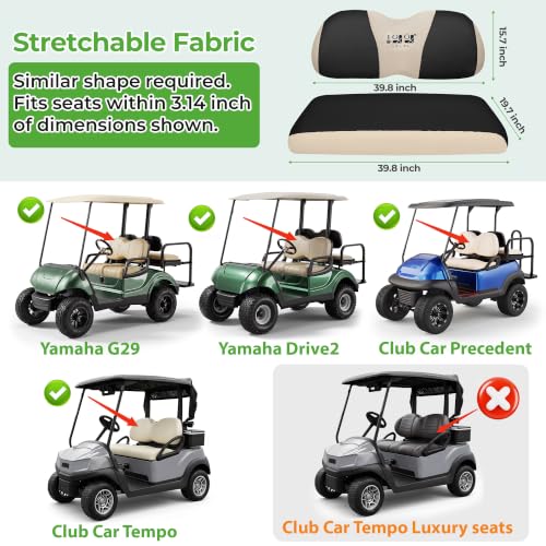 Image of 10L0L Golf Cart Seat Cover Set Fit for Club Car DS Precedent & Yamaha, Warm Bench Seat Covers for Cold Winter Weather, Breathable Washable Polyester Mesh Cloth Gray Black Beige Red Blue