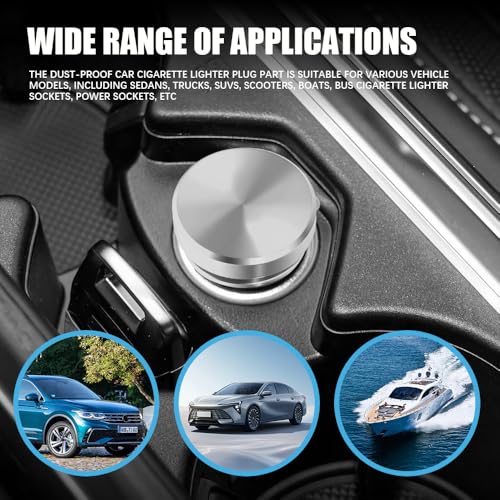 Image of 2PCS Universal Car Cigarette Lighter Plug Cover, Power Outlet Cap, Waterproof Dustproof Aluminum Cigarette Lighter Socket Cover Cap, Car Decoration for Vehicles with 12V Power Source (Silver)