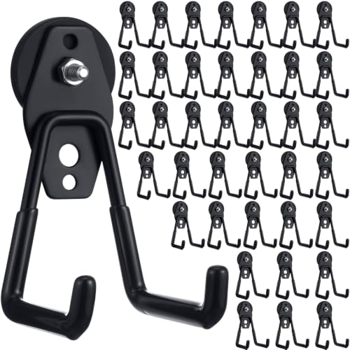 Image of Landhoow 38 Pcs Large Magnetic Hooks Heavy Duty Garage Magnet Hooks Strong Storage Utility Magnetic Hangers with Anti Slip Rubber Coating for Indoor and Outdoor Hanging (Black)