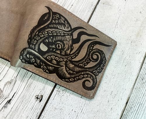 Mayan Corner KRAKEN7-3DB-SM Kraken Leather Bifold Wallet, Monster Art Leather Gift Ideas thumb #2