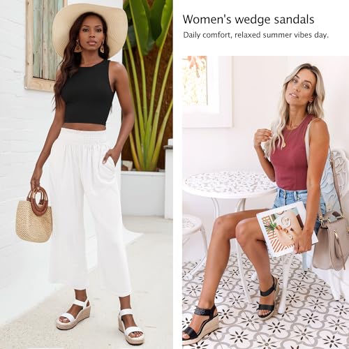 Image of Vepose Women's Open Toe Espadrille Wedge Sandals with Ankle Strap 881 | Dressy casual slip on platform strappy sandals , cute casual summer shoes styling for daily weddings travel