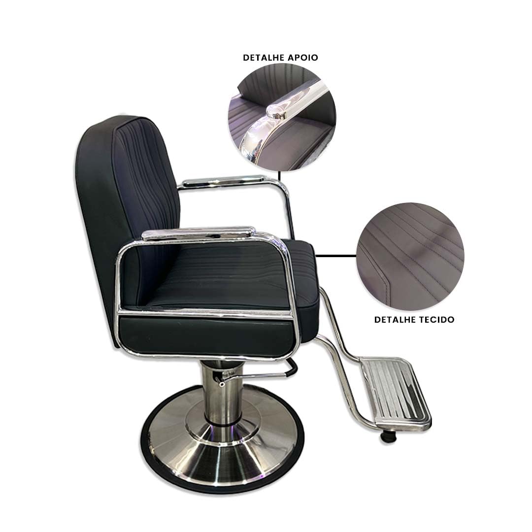 Sillón de peluquería hidráulico con estructura de acero inoxidable, tapizado con costuras verticales, reposapiés metálico, multifunción para barbería, salón de belleza, tatuaje y maquillaje