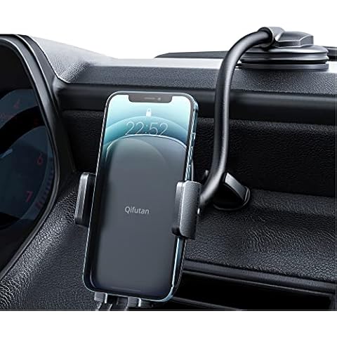 Qifutan Cell Phone Holder for Car Phone Mount Long Arm Dashboard Windshield Car Phone Holder Anti-Shake Stabilizer Phone Car Holder Compatible with All Phone Android Smartphone, Black Cover
