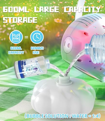 Rechargeable Bubble Machine, Bubble Maker for Kids with Colorful LED Light, Make Large Bubbles, 600mL Capacity - Outdoor Party Birthday Halloween Toys Gifts for Toddlers Ages 3+ Boys Girls - Image 6