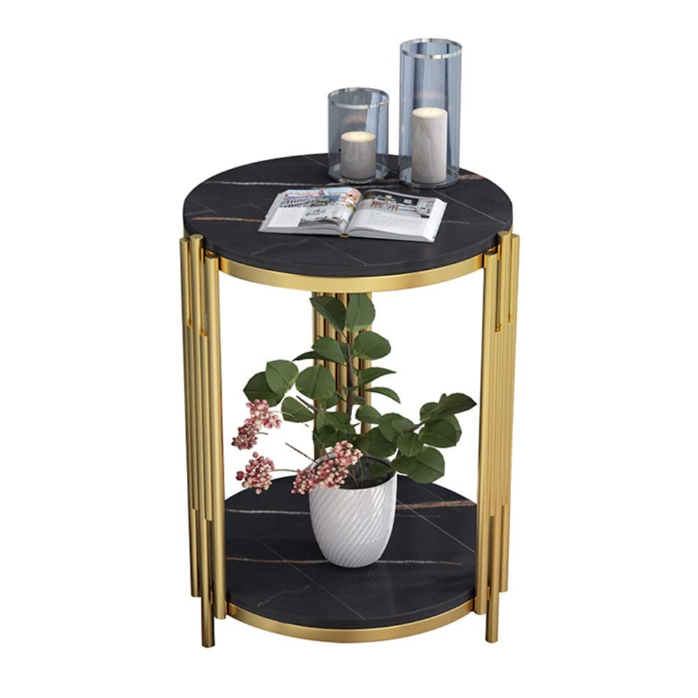 Table basse ronde en ardoise noire et métal doré 50x60 cm pour salon