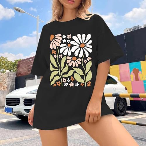 Shirts for Girls 12-14 Years Old Oversized Boho Wildflowers Tshirt Vintage Floral Graphic Tees Summer Flower Tops4