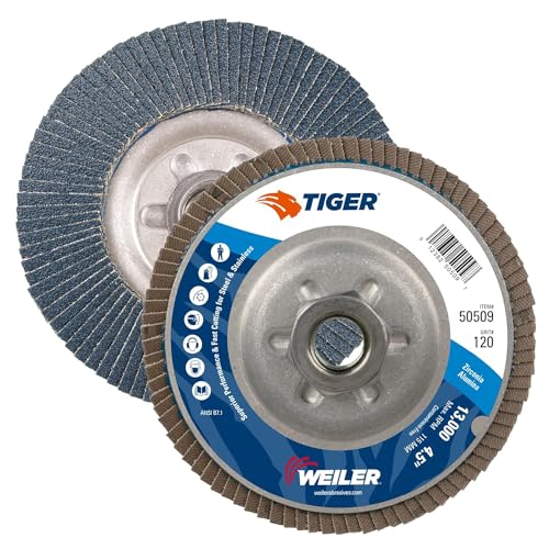 Weiler 50509 Tiger Abrasive Flap Disc, Type 29, Threaded Hole, Aluminum Backing, Zirconia Alumina, 4-1/2