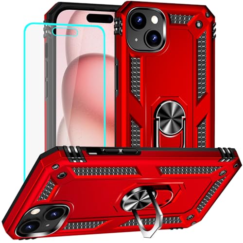 Coque iPhone 15 rouge avec protège-écran pour visionner vos vidéos en sécurité