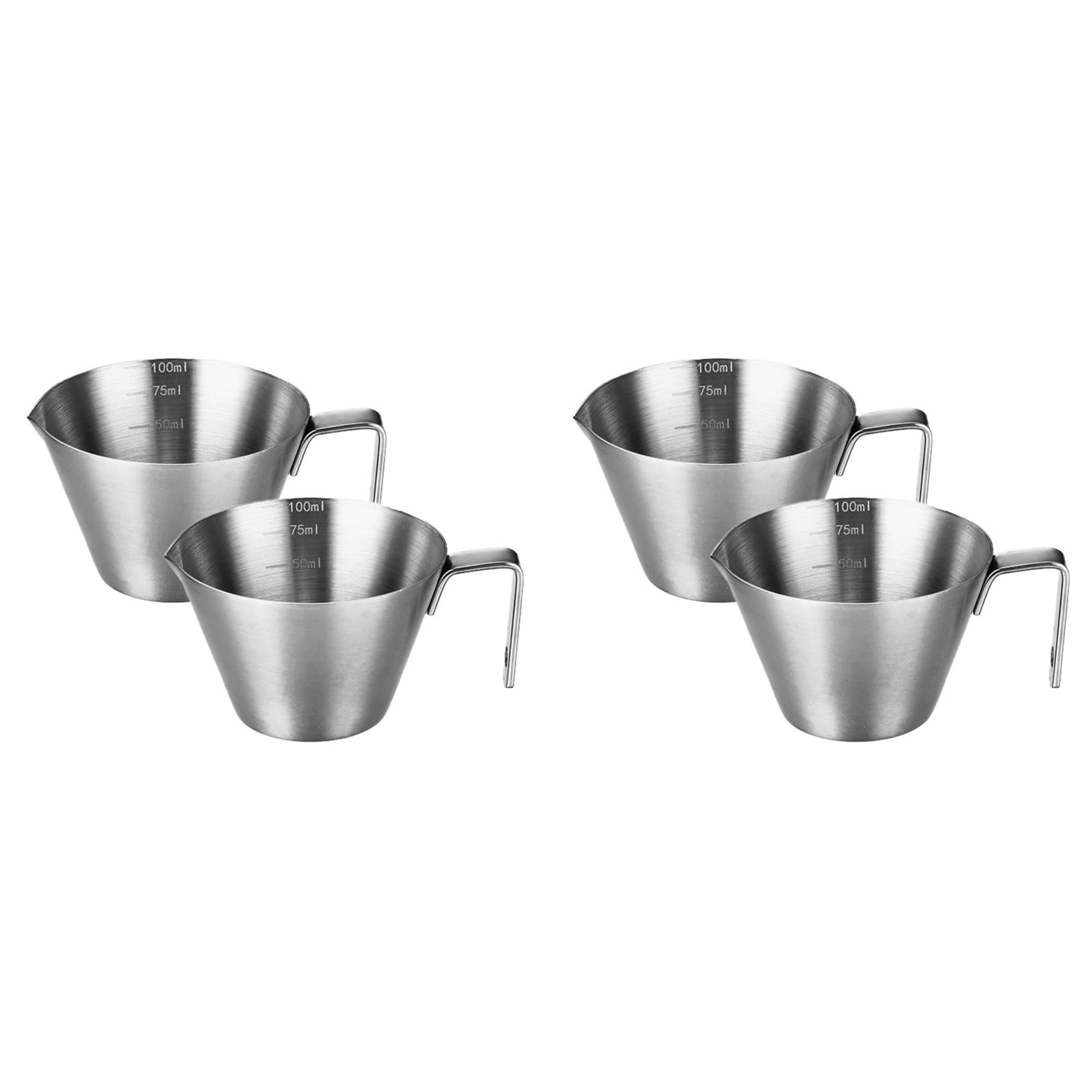 Hndhbfgrt 4x Espresso Cup with Handle, Stainless Steel Espresso Accessories, Spout Metal Measuring Cup with Scale, 3.4OZ/100ML