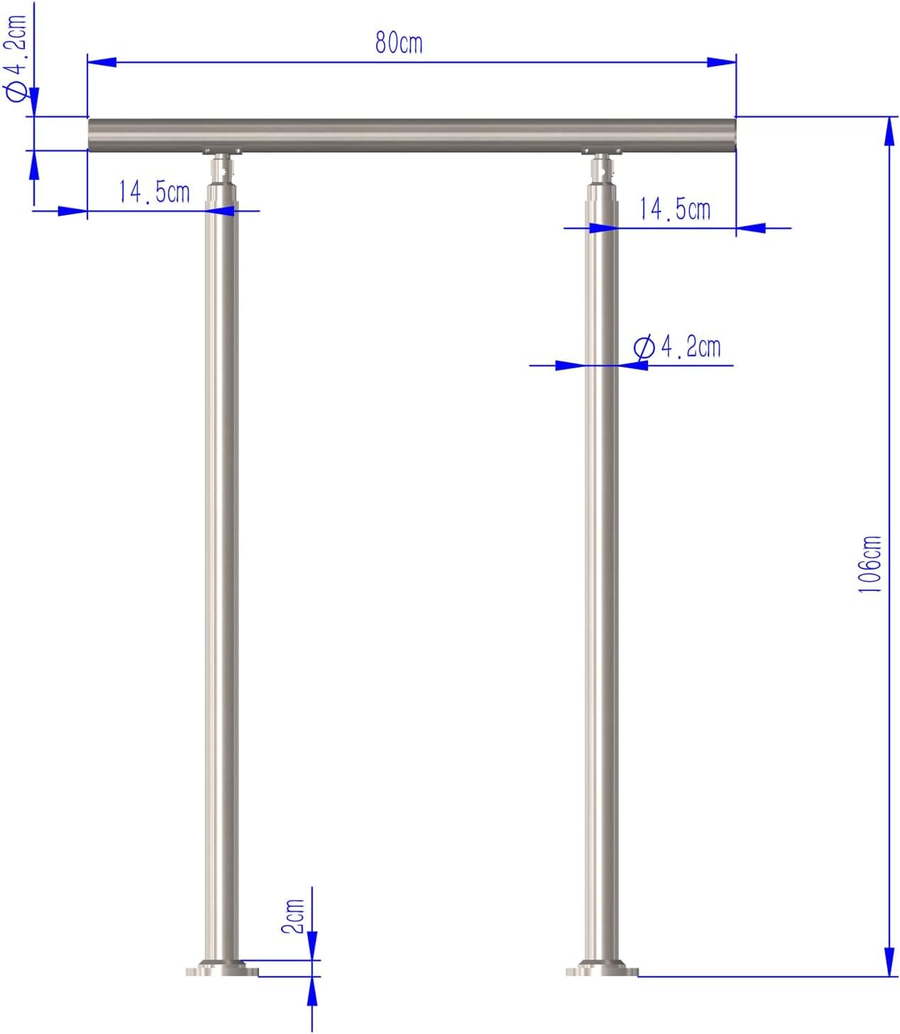Edelstahl Handlauf Geländer für Treppen Brüstung Balkon ohne Querstreben - Innen und Außen Handlauf Geländer Treppengeländer Edelstahl Brüstung Balkon (80CM, ohne Querstreben)