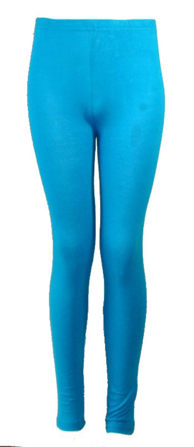 Ael Girls Turquoise Kids Childrens Plain Cotton Full Length Leggings Colour: Size: 3-4 Years