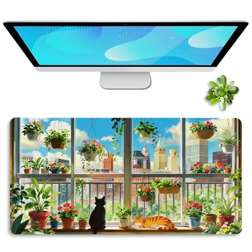 Image of Vimorco Waterproof Desk Pad,XXL Large Mouse Extended Gaming Mousepad with Anti-Slip Rubber Base,Computer Laptop Keyboard Mouse Mat for Women Men Girls Work,Game,Office,31.5 x 15.7 inch,Window cat