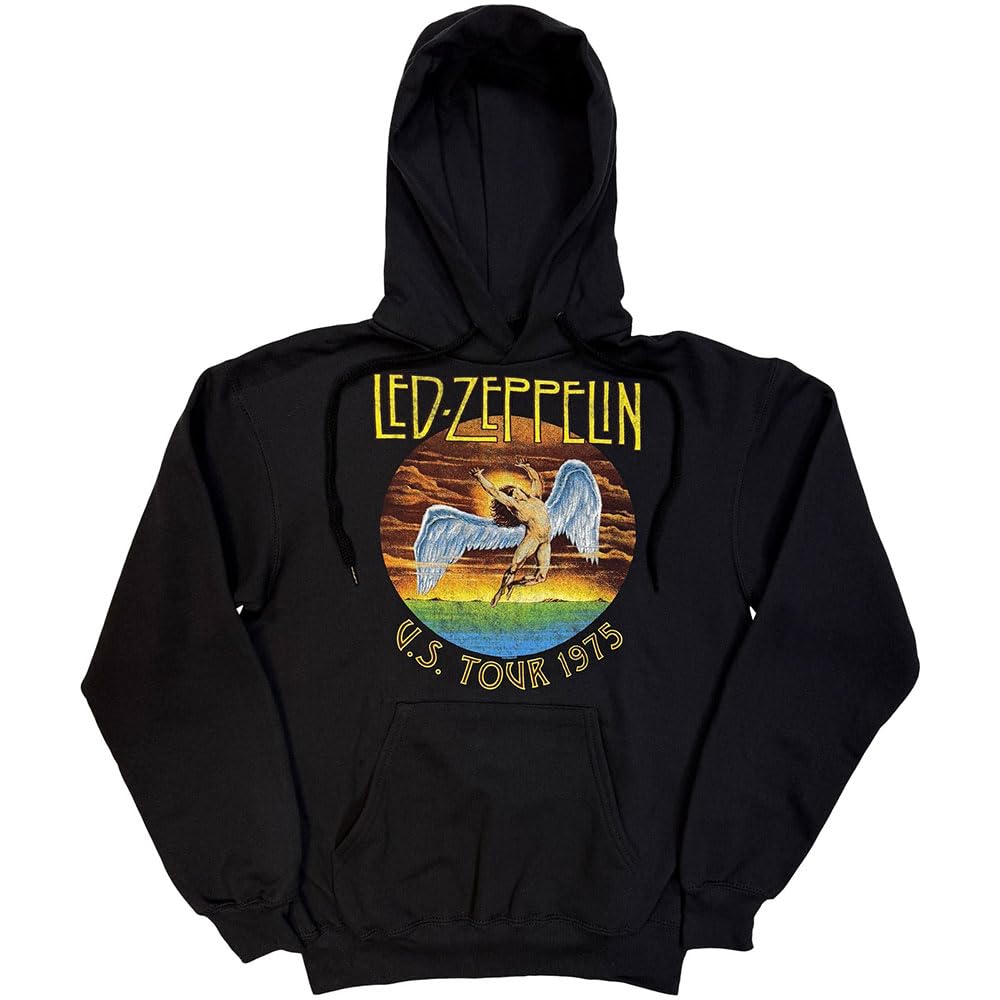 Rock Off Officially Licensed Products Men's Black Led Zeppelin Usa Tour 75 Pullover Hoodie Xl