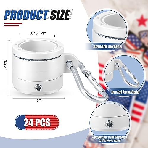 Kigley 24 Pcs White 0.76-1.0 Inch Flag Pole Swivel Rings with Snap Hook and Wrench