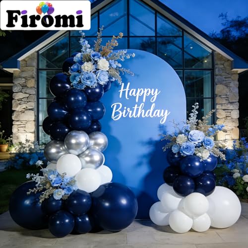 Image of Firomi Dark Navy Blue Balloons 12-inch 100 Pack (with 3 Ribbons) | Big Round Helium Thicken Latex Balloon for Wedding Birthday Graduation Party Backdrop Decorations