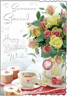 Jonny Javelin Someone Special Birthday Card - Bright Flowers & Teacup 9" x 6.25"