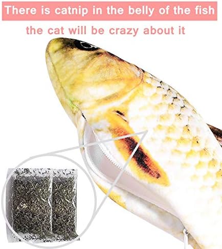 VARWANEO Cat Toy Flopping Fish Cat Toy with Realistic Tail Wagging, Interactive Plush with USB Rechargeable Battery, Chew, Claw and Bite Safe Pillow for Kittens, Plush Cotton Doll (C)