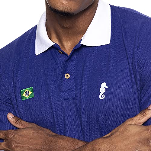 Camisa Polo Copa do Mundo Brasil Seleção Brasileira Polo Marine (P, Brasil 02 - Azul e branco)