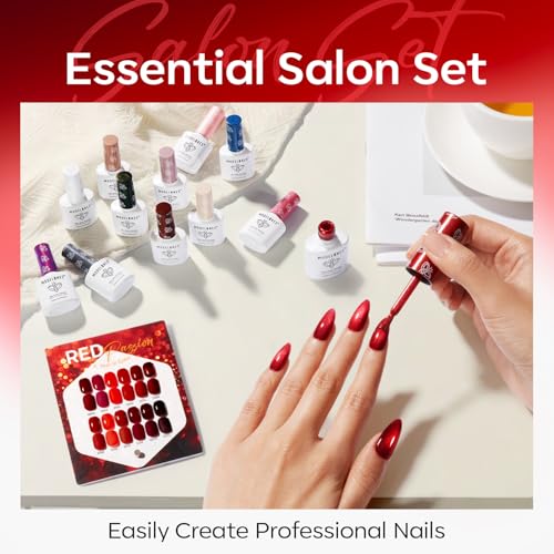 Image of modelones 12Pcs 15ML Red Gel Nail Polish Set, Same Bottle Same Bottle Burgundy Cherry Dark Red Cat Eye Glitter Color Changing Hema Free Gel Polish Kit with Magnet Soak Off Manicure Nail Art DIY