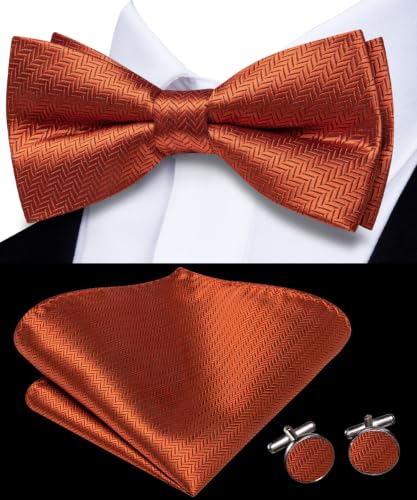 Image of Dubulle Mens Paisley Striped Bowtie Set Pre-tied Bowtie for Men and Pocket Square Set Wedding Business