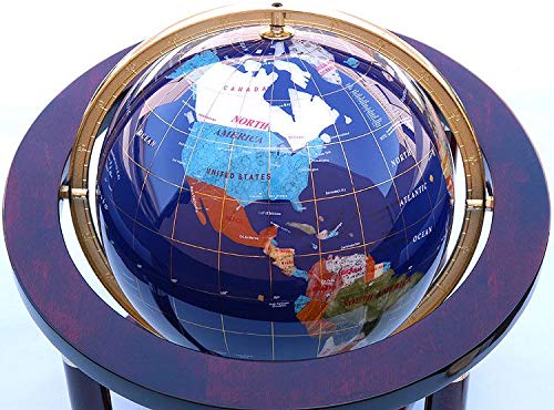 Large Blue Lapis Lazuli Gemstone Globe Desktop Clock With Mahogany Stand | Office & Home Decor For Desk, Shelf, Tabletop | Executive Award, Employee Service Recognition, Business Retirement Gift #TOP3