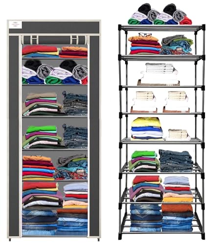 Image of CMerchants Multipurpose Collapsible Metal Shelf Wardrobe 7 Layer (Black)