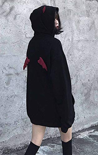 Womens Devil Wings Red Horn Sweatshirt Long Sleeve Hoodie Pullover Hooded Tops M #TOP4