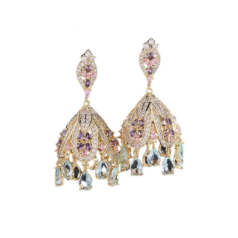Elegant French Court Style Moissanite Chandelier Earrings in 14K Gold ，Exquisite Wind Chime Inspired Design ，Ideal for Daily Wear