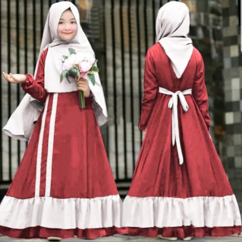 IDOPIP Kids Girls Muslim Abayas Dress with Hijab 2PCS Outfits Long Sleeve Maxi Kaftan Dresses Ramadan Islamic Prayer Clothes4