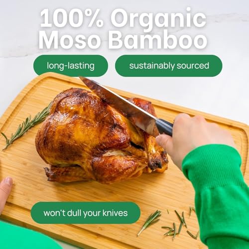 Image of Greener Chef 12-Inch Organic Bamboo Cutting Board - Non-Toxic, Durable, Eco-Friendly Surface for Chopping Meat, Vegetables, Cheese, and More