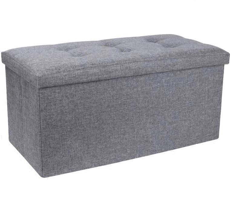 A406 Folding Ottoman Storage Box with Lids Pouffe Seat Stool Foot stool Storage Unit Bench Foot Rest Stool 38cm Grey Black Beige Green (Grey-Linen.76cm) — image 1