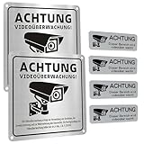6 Stück Aluminium selbstklebende Schild Videoüberwachung, Hinweisschild Videoüberwachung für Haus, Büro und Geschäft, Achtung Videoüberwachung Schild einfach montieren, inkl. Überwachungskamera Schild