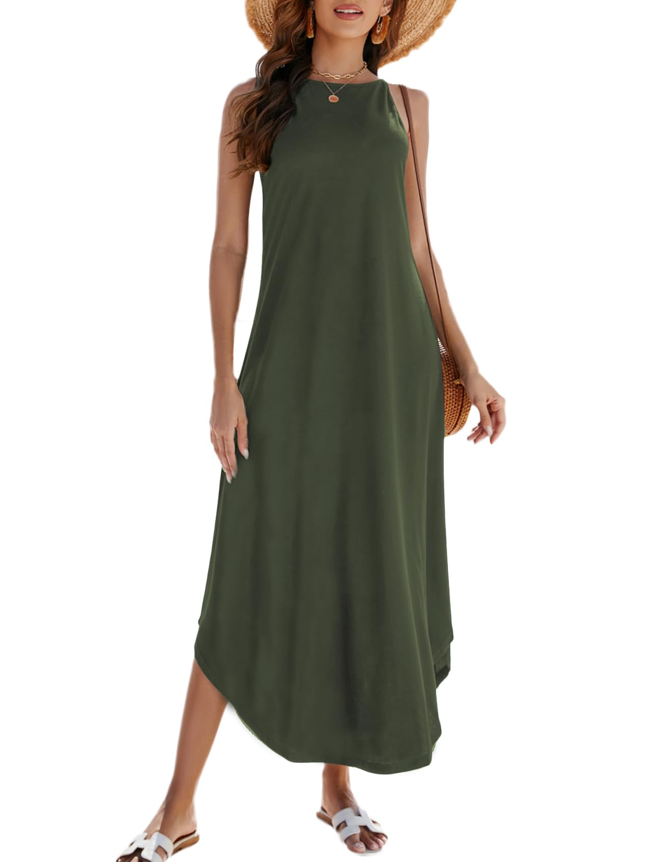 Women's Summer Casual Sleeveless Beach Dress Long Halter Side Slit Maxi Sun Dresses