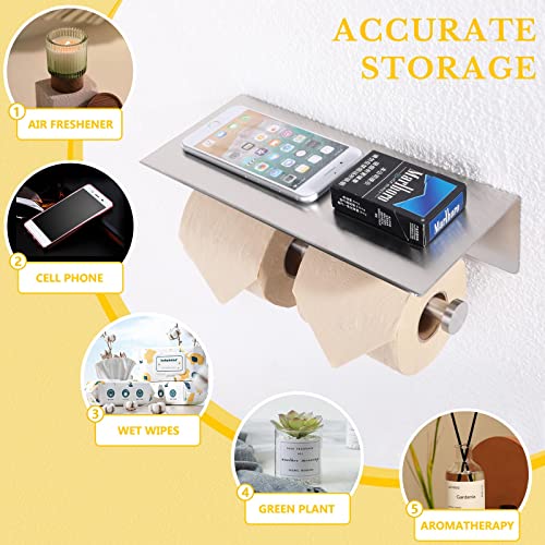Double Toilet Paper Holder With Shelf Brushed Nickel, Aplusee Sus 304 Stainless Steel Contemporary Tissue Roll Holder Mobile Phone Storage Rack… #TOP5