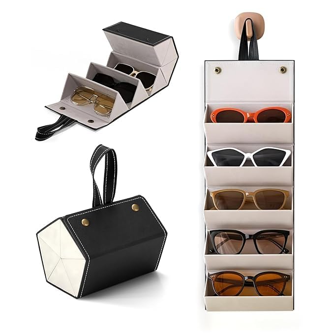 ANKIT INTERNATIONAL Sunglasses Organizer with Slots, Sunglasses Organizer Leather, Glasses Case Storage Portable Sunglasses Storage Case Bag Foldable Eyeglasses Hanging Holder for Men & Women-image-20