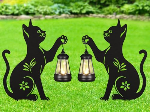2Pack Solar Outdoor Garden Lights Stakes Solar Metal Cat Lawn