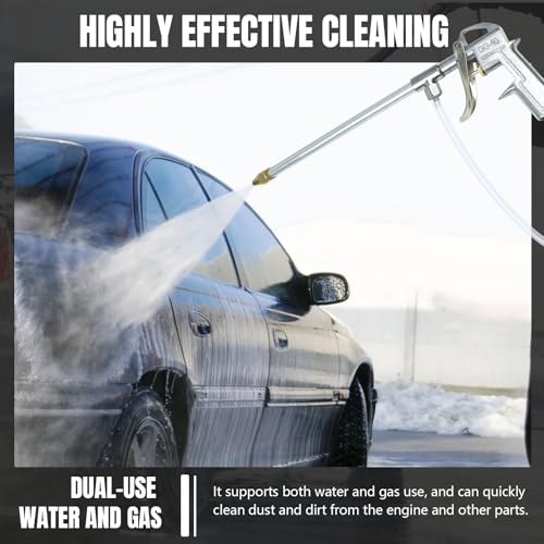 Image of Air Blow Gun Pneumatic Engine Cleaning Gun with 4Ft Hose, Aluminum Car Engine Cleaning Spray Guns, Vehicle Cleaner Degreaser Spray Tool for Narrow Space, Universal Fit (Straight Head)