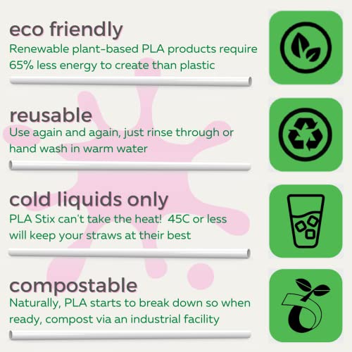 Pla Stix Compostable Drinking Straws - 200 [+20] White Disposable Straws: Bendy + Straight, 7 Inch Non-Plastic Reusable Straws Made From Plants #TOP2