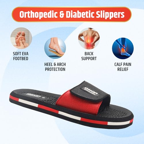 Image of ASIAN Men's AFG-707 EVA Ortho Slippers | Orthocushion Pain Relief Slides with Soft Strap | Lightweight Slides for Daily Use
