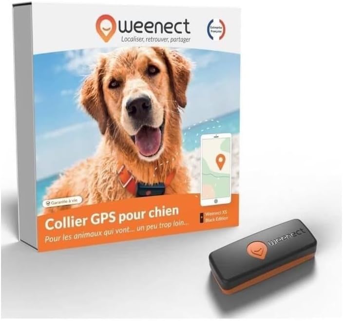 Weenect XS - GPS-Tracker für Hunde (Black Edition 2023) | GPS-Tracking in Echtzeit | Kleinstes Modell auf dem Markt | Lebenslange Garantie | Funktioniert mit Abonnement