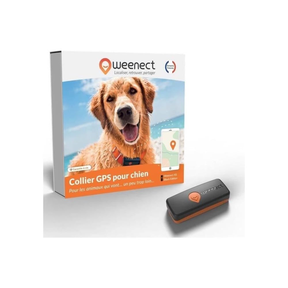 Weenect XS - Collier GPS pour chien (Black Edition 2023) | Suivi GPS en temps réel | Plus petit modèle du marché | Garantie à vie | Fonctionne avec abonnement