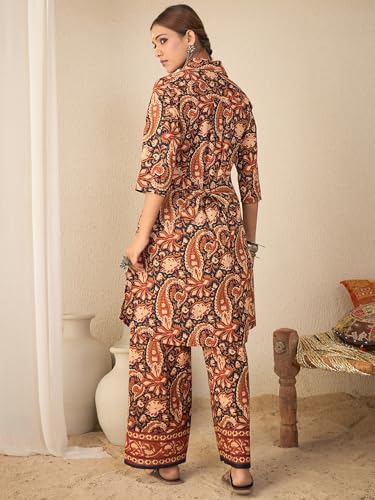 Image of WineRed Women Green Paisley Print Hi-Low Co-ord Set