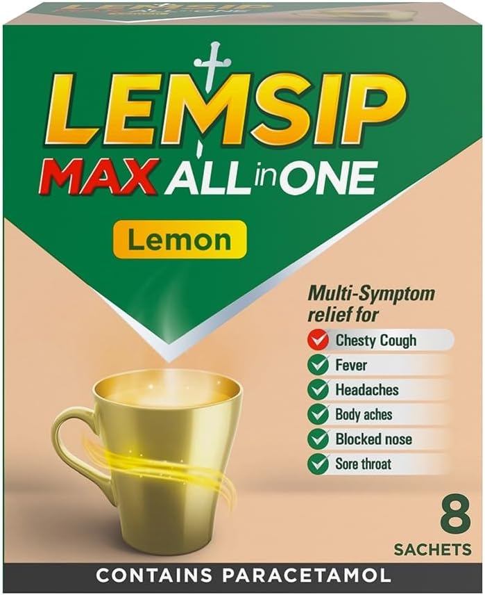 – Cold and Flu Sachets, Lemon, 8 Sachets, Headache Relief, Nasal, Chesty Cough, Sore Throat Relief, Paracetamol, Maximum Strength, Multi-Symptom Relief, Medication